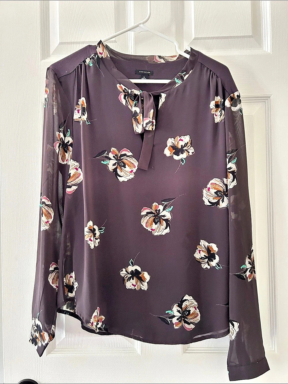 Ann Taylor Floral Blouse Purple & Multicolor Small